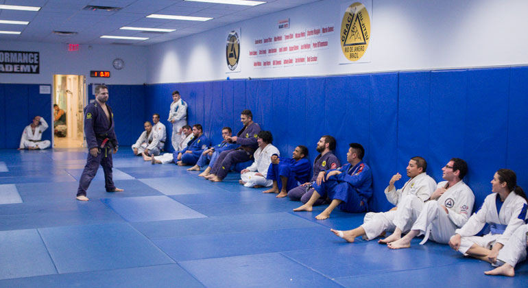 Members training together on the mats at Performance Jiu-Jitsu Academy in Fair Lawn, NJ